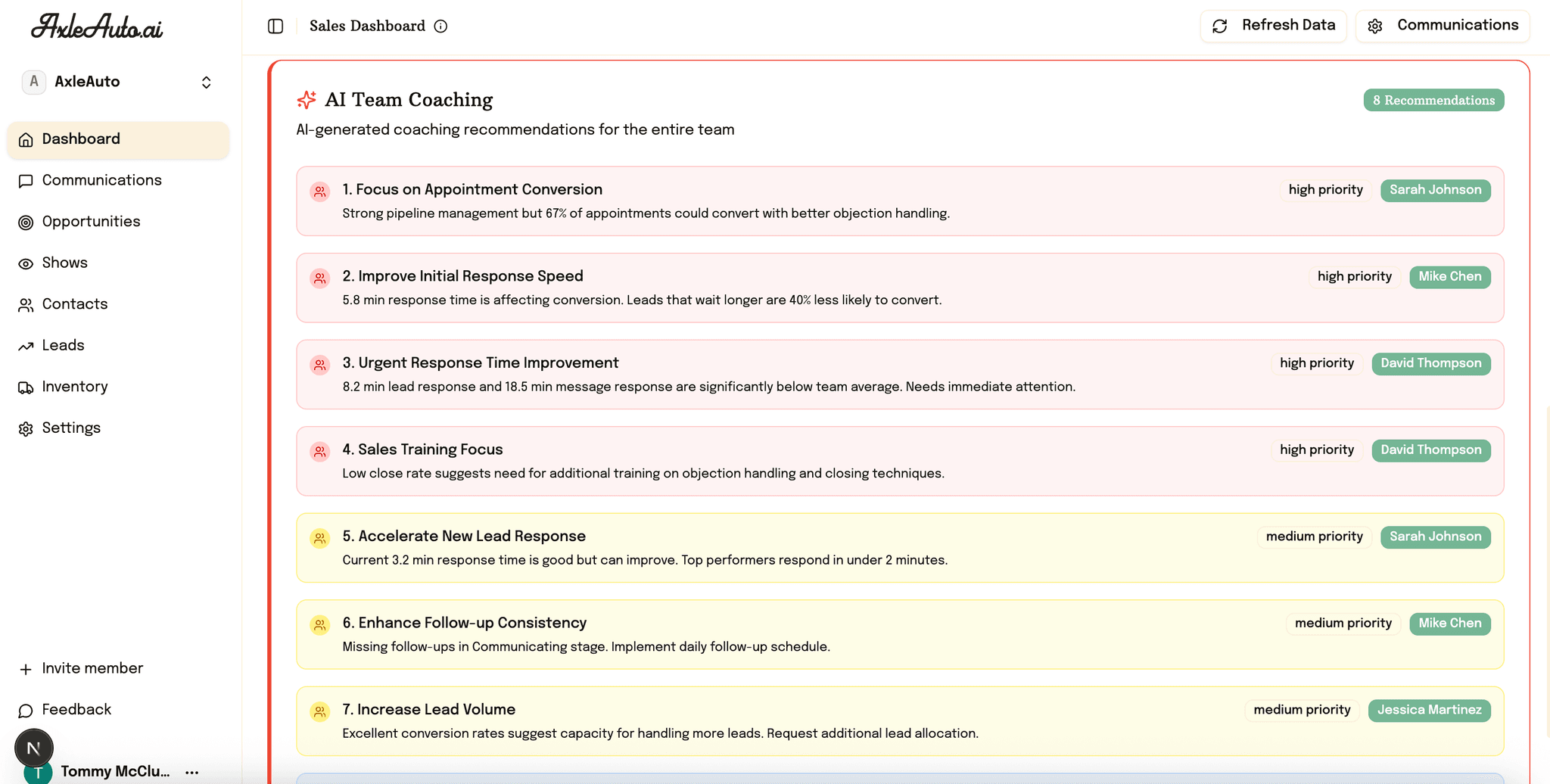 AI Team Coaching Dashboard