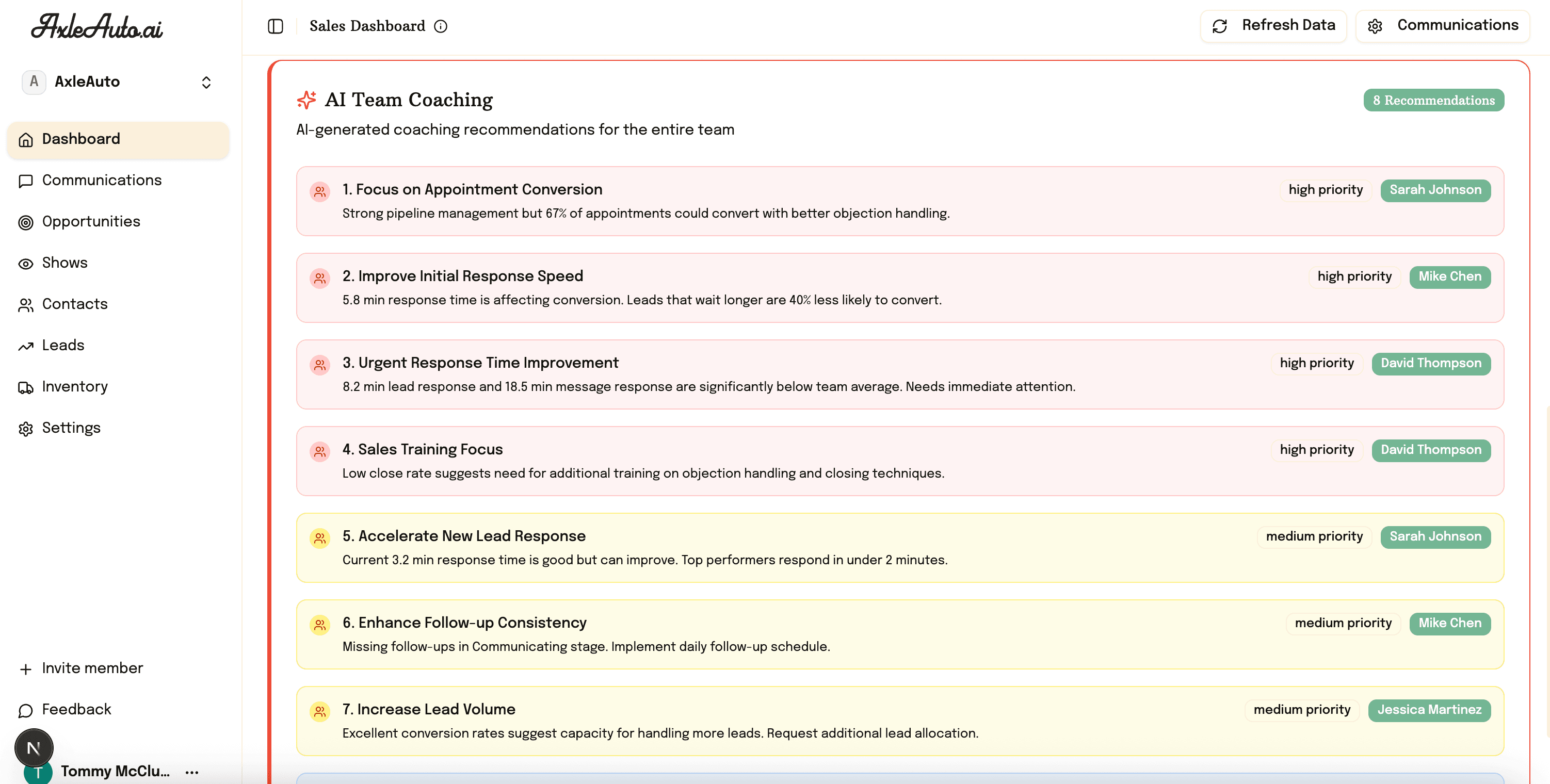 AI Team Coaching Dashboard