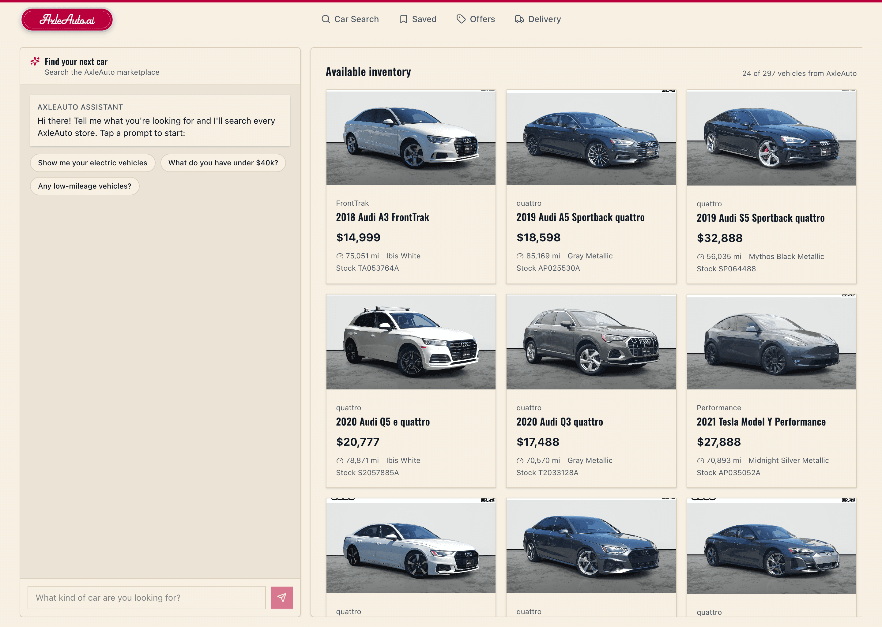 Shop the AxleAuto inventory with the AI assistant